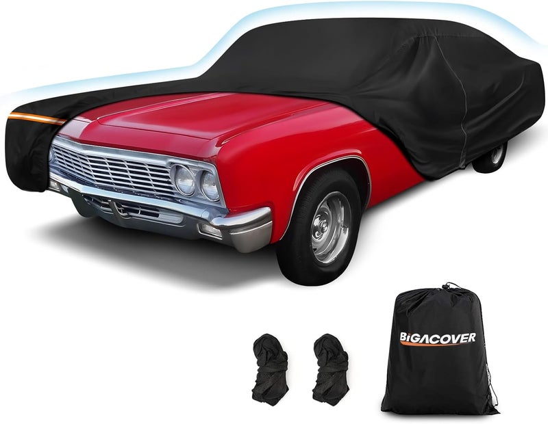 BIGACOVER Car Cover for Chevy Caprice 2/4 Door Biscayne/Coupe/Sedan 1966-1996, Waterproof 210D Oxford Cloth and Cotton Cover Outdoor Full Car Covers with Zipper Windproof Heavy Duty All Weather Protection - Image 1